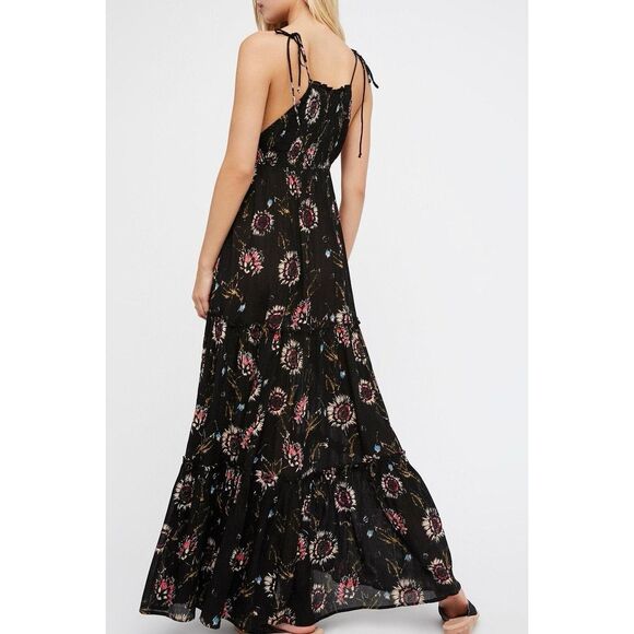 INTIMATELY FREE PEOPLE Women’s Black Pink Floral Tiered Garden Party Maxi Dress - Picture 2 of 6
